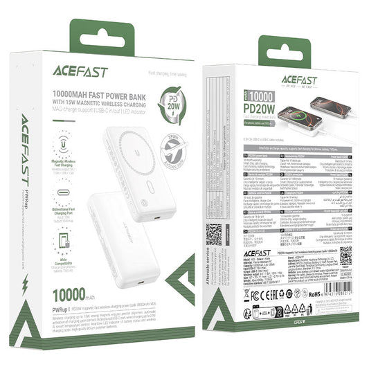 Acefast M26 PD20W 10000 mAh Magnetic Fast Wireless Charging Powerbank White
