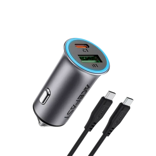 Acefast b16 95w dual port metal car charger with usb-c cable set metal grey