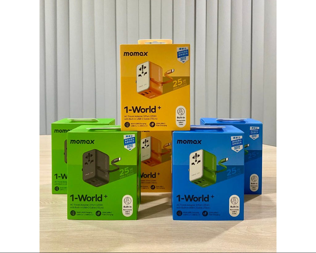 Momax 1-World Plus 25W AC Travel Adapter 3-Port with Built in 70CM Cable (UA20)