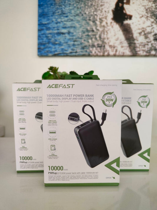 Acefast M7 10000 mAh PD 30W Powerbank with Built-in usb-c cable black