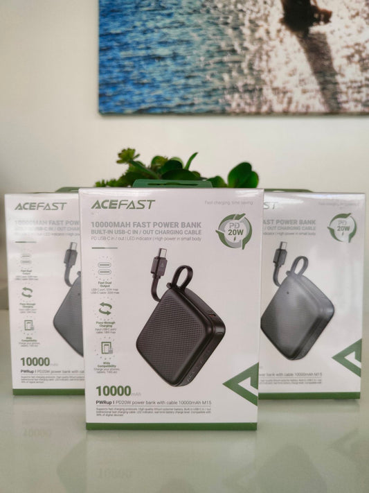 Acefast M15 10000 PD 20W Powerbank with Built-in Cable Black