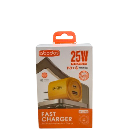 Abodos AS-CS311 25W PD20W Plus QC4 Dual Port Adaptor Yellow
