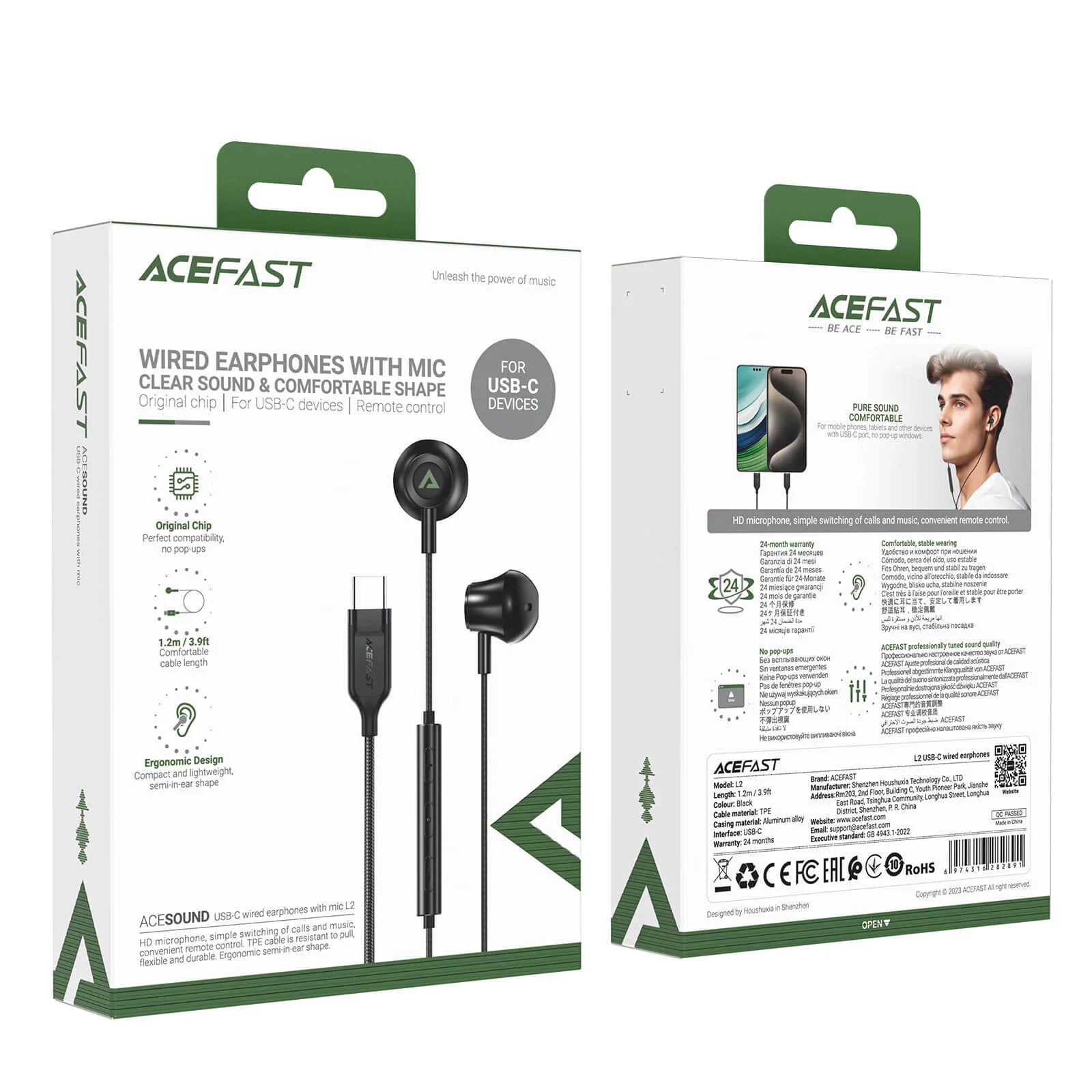 ACEFAST L2 WIRED EARPHONES FOR USB-C BLACK