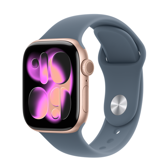 Apple Watch 11 42MM Rose Gold Aluminum with Light Blue Sport Band