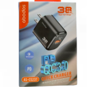 Abodos as-cs237 2-port 38w pd qc3 quick charge adaptor black