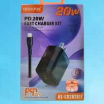 Abodos as-cs262 2-port 20w pd lightning fast charge adaptor kit black