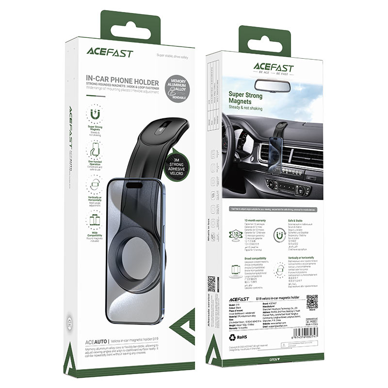 ACEFAST D19 VELCRO IN-CAR MAGNETIC HOLDER BLACK