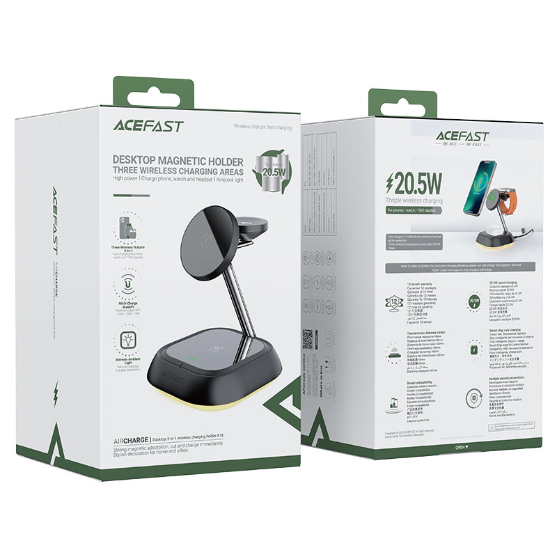 ACEFAST E16 DESKTOP 3-IN-1 WIRELESS CHARGING HOLDER BLACK