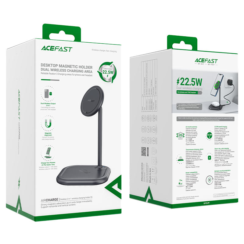 ACEFAST E6 DESKTOP 2-IN-1 WIRELESS CHARGING HOLDER GRAY