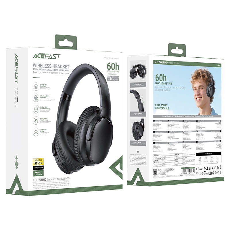 ACEFAST H10 WIRELESS BLUETOOTH HEADPHONES BLACK