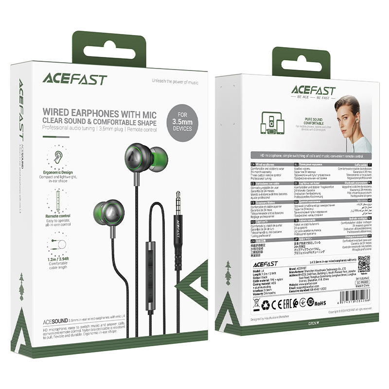 Acefast L4 3.5MM in-ear wired earphones with mic black