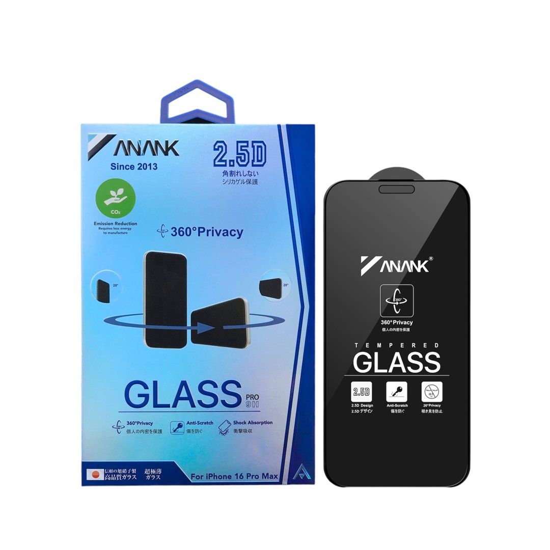 ANANK 2.5D 360 DEGREE PRIVACY GLASS FOR IPHONE 16 PRO MAX BLACK