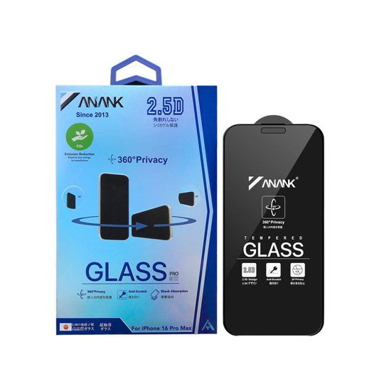 Anank 2.5D 360 Degree Privacy Glass for iPhone 16 Pro Max Black