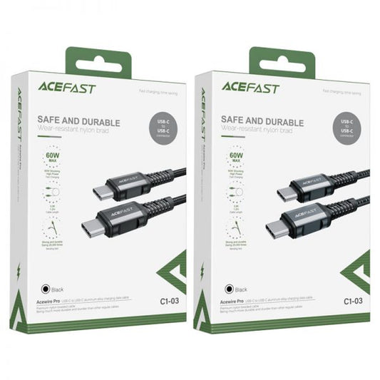 Acefast C1-03 usb-c to usb-c aluminum alloy cable (1.2M) black