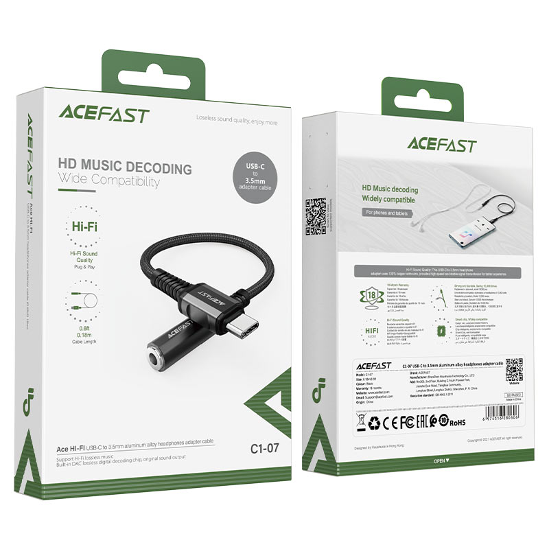 ACEFAST C1-07 USB-C TO 3.5MM ALUMINUM ALLOY JACK ADAPTER (0.18M)