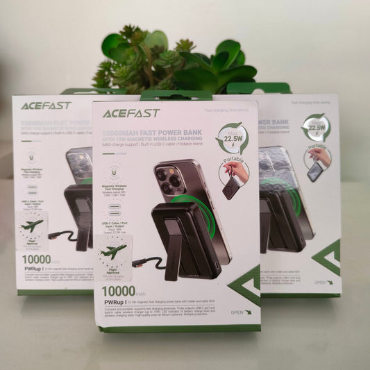 Acefast M24 22.5W 10000 mAh Magnetic Fast Charging Powerbank with Built-in Cable Metal Grey