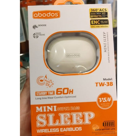 Abodos TW-38 Mini Superbass Sleep Wireless Earbuds White
