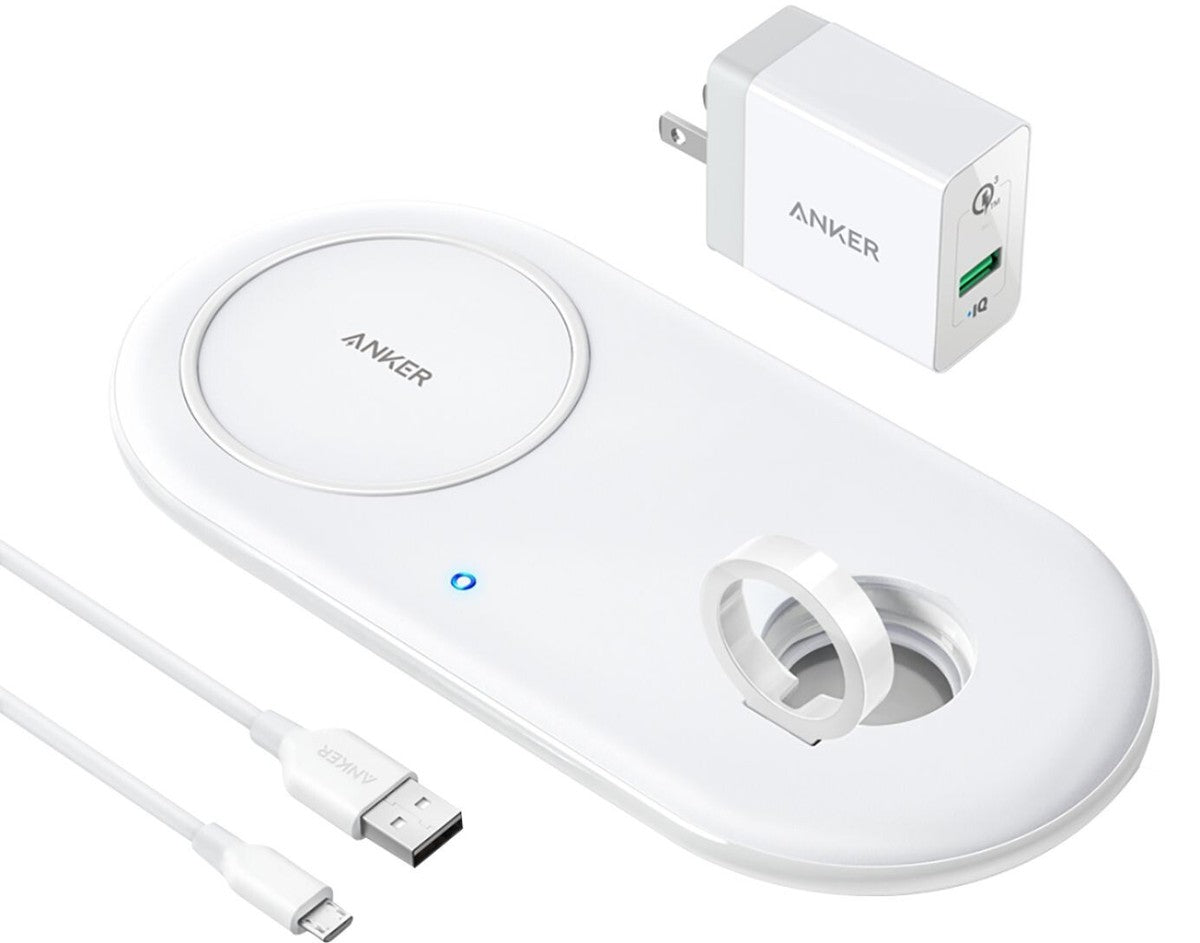 ANKER POWERWAVE PLUS PAD WITH WATCH HOLDER WIRELESS CHARGING KIT WHITE